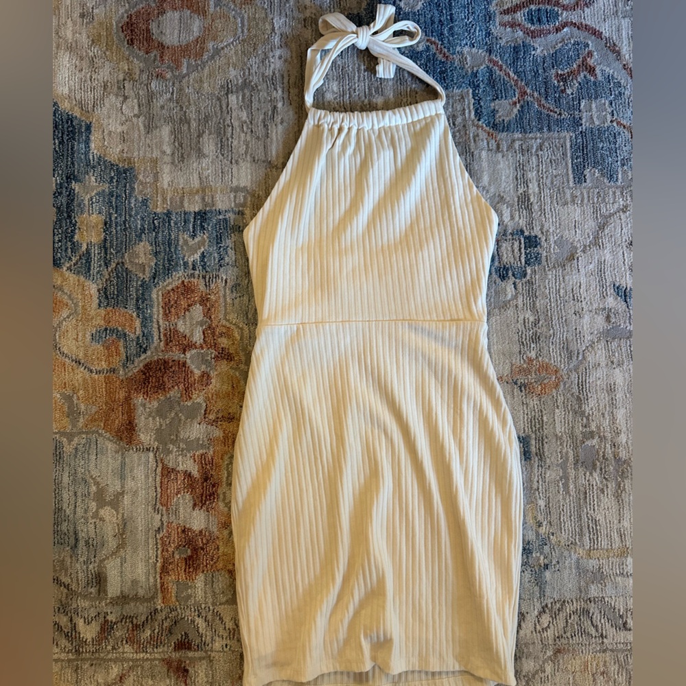 ASTR the Label Ribbed Bodycon Halter Dress Cream sz small